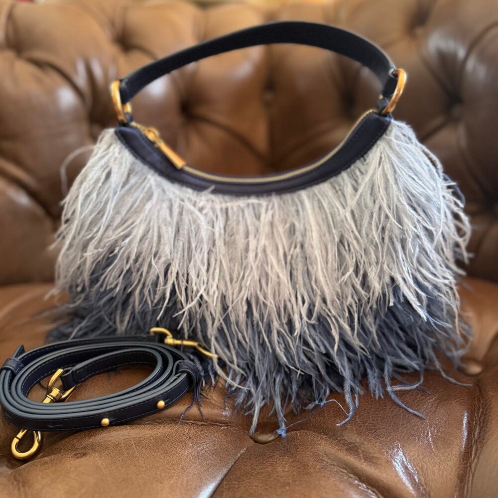 RARE Kate Spade Carter SAMPLE Ostrich Feather Nylon Shoulder Bag Crossbody